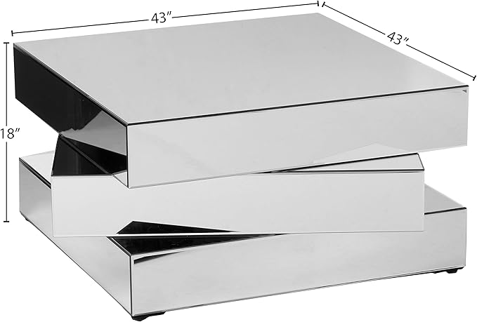 Meridian Furniture Haven Collection Modern Contemporary Mirrored Coffee Table Featuring a Bold Geometric Design, 39.5" W x 39.5" D x 18.5" H