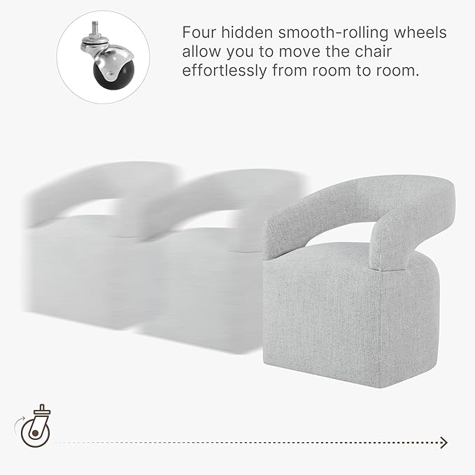Upholstered Dining Chairs with Casters Easy Assembly Require Modern Barrel Armchair with Rollers for Diningroom Bedroom Livingroom Reading Room,Set of 2,Light Grey