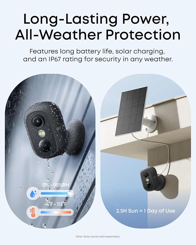 eufy Security eufyCam C35, Wireless Security Camera, Outdoor and Indoor, Magnetic Mount, Color Night Vision, Local Storage, No Monthly Fee, IP67, Supports Solar Panel, Black