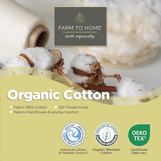 Farm to Home Feather and Down Pillows, 100% Organic Cotton Cover Pillows, Luxury Hotel Collection Bed Pillows for Sleeping, 20" x 36" King Size Set of 2
