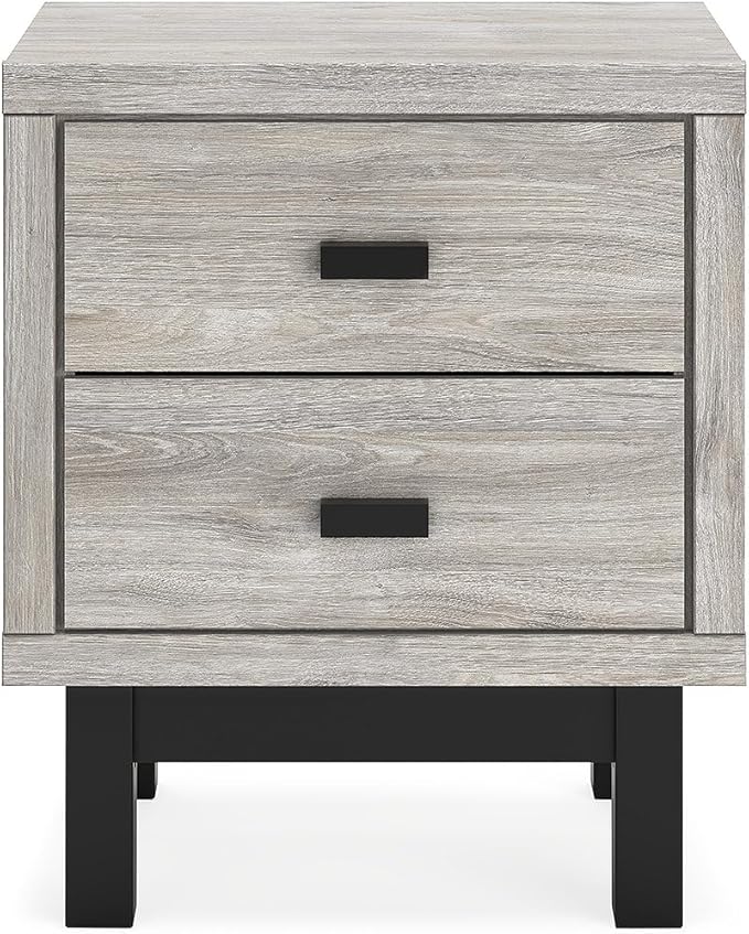 Signature Design by Ashley Vessalli Contemporary 2 Drawer Nightstand with Wireless Charging and USB Ports, 25" Tall, Light Gray & Black
