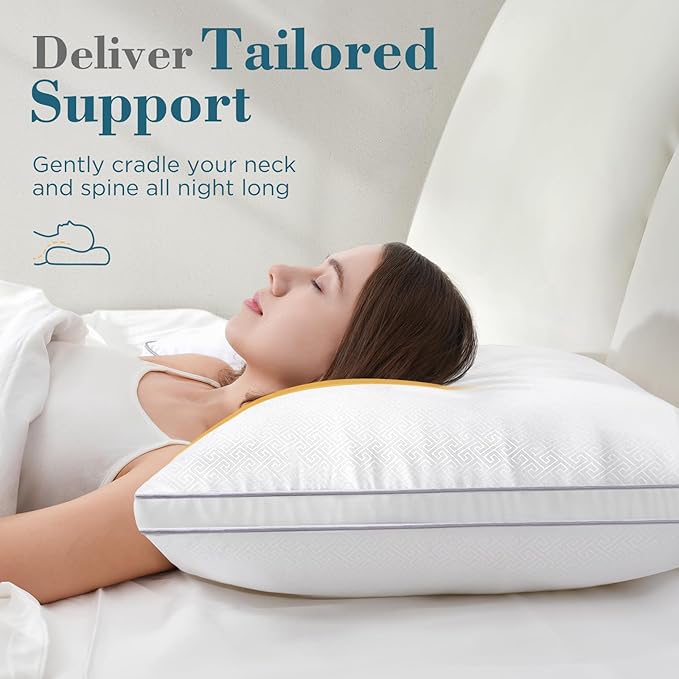 viewstar Bed Pillows Set of 2, Hotel Quality Cooling Down Alternative Gusseted Pillows for Side, Back, or Stomach Sleepers, White, 19" x 28"
