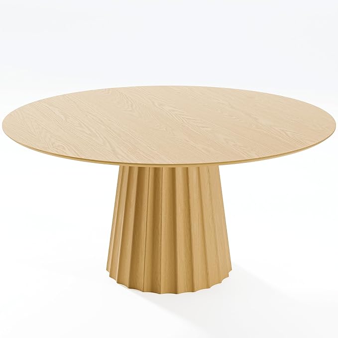 Casaphoria 60" Round Dining Table, Modern Wood Kitchen Table with Cone Shaped Strip Concave Base for Living Room & Dining Room, Easy Assembly Farmhouse Furniture for 4-6, Oak