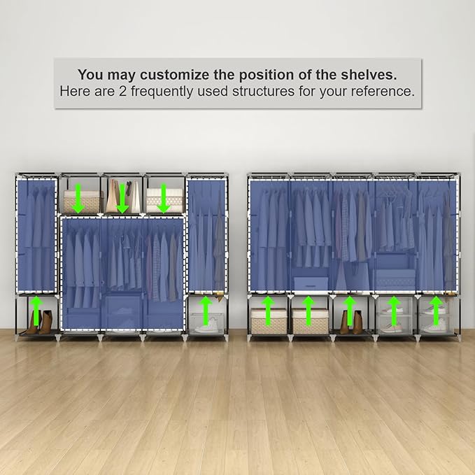 83" Extra Large Portable Closet Wardrobe, Heavy Duty Free-Standing Clothes Organizer with 10 Shelves, 5 Hanging Rods & 4 Side Pockets - Dustproof Fabric Cover, Black