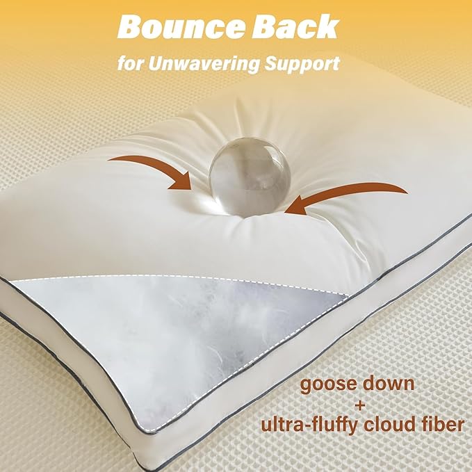 Goose Down Pillows for Neck Pain - Perfect Balance of Softness and Support,Relief for Side and Back Sleepers, Hotel Down Pillows Standard Size Set of 2