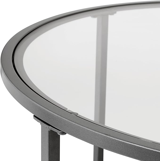 Camber Elite Metal and Glass Round Coffee Table, 28 Inches