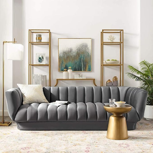 Modway Sofa Entertain Vertical Channel Tufted Performance Velvet Couch in Gray