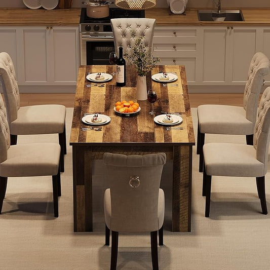 Garvee Wood Farmhouse Dining Table for 4-6, Heavy Duty Large Kitchen Table, 63 Inches Long Rectangular Dining Room Tables with Strong Legs, Thickness Tabletop, for Big Family, Dinette, Rustic Brown