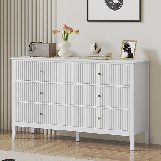 RoyalCraft White Dresser for Bedroom with 9 Drawers, Fluted Painted Wood Chest of Drawers, Modern TV Stand Storage Cabinet for Living Room, Hallway