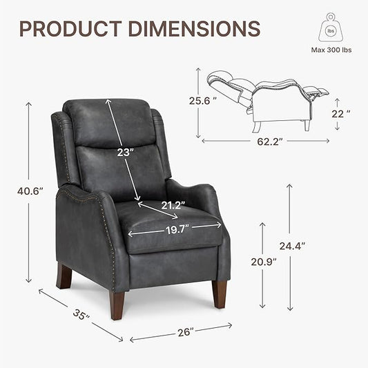 Leather Pushback Recliner Faux Armchair with Rivet Decoration Single Sofa Accent Chair for Living Room Bedroom