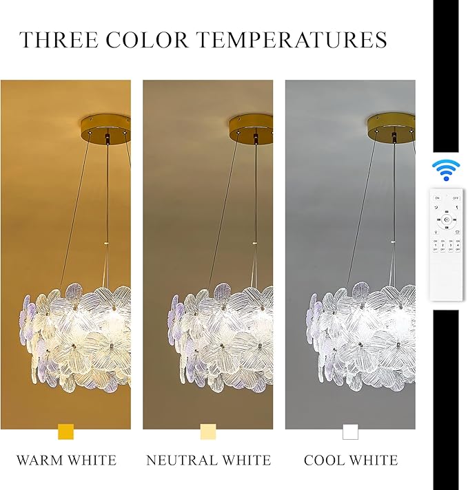 Modern Purple Flower LED Chandelier 20'' Gold Elegant Crystal Lighting for Dining Room Dimmable Ceiling Pendant Light Fixture with Remote Control for Entryway Bedroom Kitchen(3000K-6500K)