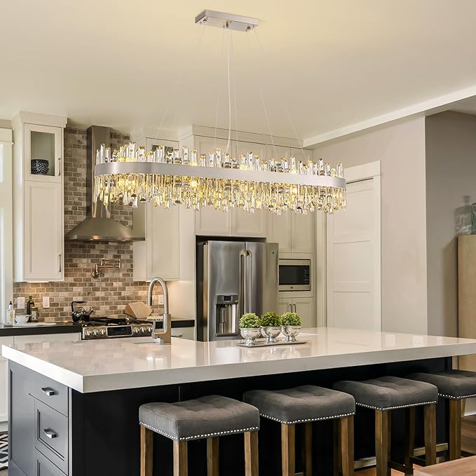 Siljoy Modern Crystal Chandelier, 20-Light Brushed Nickel K9 Crystal Raindrop Chandelier, Luxury Large Dimmable Crystal Ceiling Light for Dining Room Living Room Kitchen Island Entry Foyer L52''