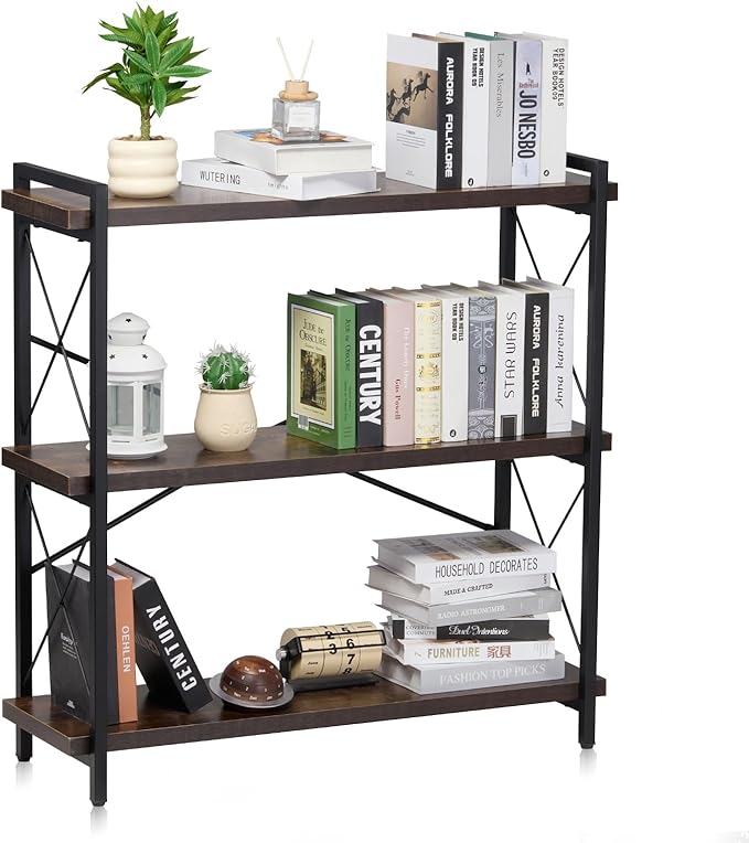 VEVOR Metal Bookshelf, 3-Tier Industrial Bookshelf, Small Rustic Storage Display Bookcase with Open Shelves, Freestanding Display Vintage Shelving Unit Storage Rack, for Living Room, Bedroom & Office