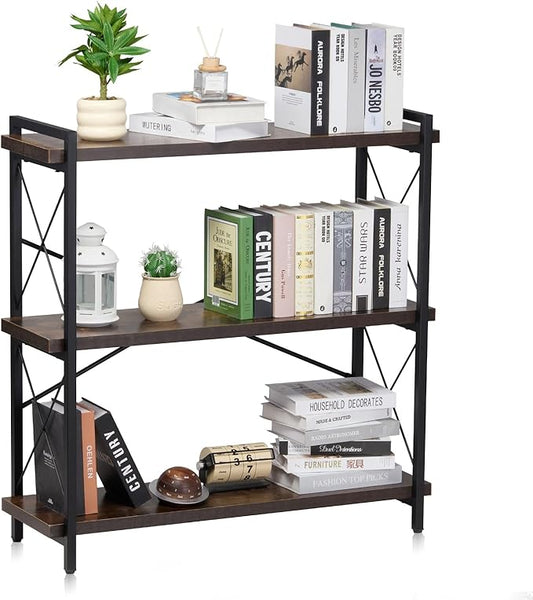 VEVOR Metal Bookshelf, 3-Tier Industrial Bookshelf, Small Rustic Storage Display Bookcase with Open Shelves, Freestanding Display Vintage Shelving Unit Storage Rack, for Living Room, Bedroom & Office