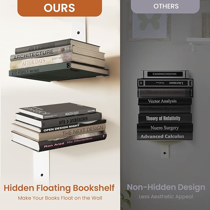 Invisible Bookshelf for Wall, 6 Tier Floating Bookshelf Made of Heavy Duty Metal, Vertical Spine Book Tower Hanging Wall Bookshelf, Floating Book Shelves for Wall, 3 Pack Black