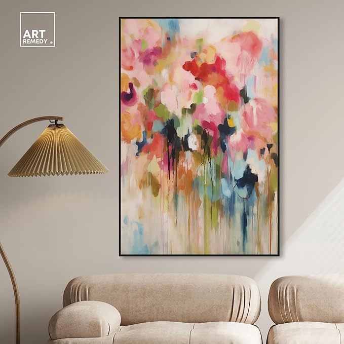 Art Remedy Soft Lush Pastel Canvas New Floral Wall Art, Black Frame, 36" x 54"