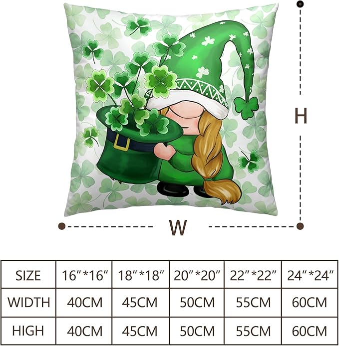 St Patricks Day Gnomes Throw Pillow Covers 24x24 Set of 2 Green Lucky Shamrock Decorative Pillow Cover St. Patrick's Clovers Bow Hat Cushion Cases Spring Rustic Outdoor Pillowcase for Couch Sofa