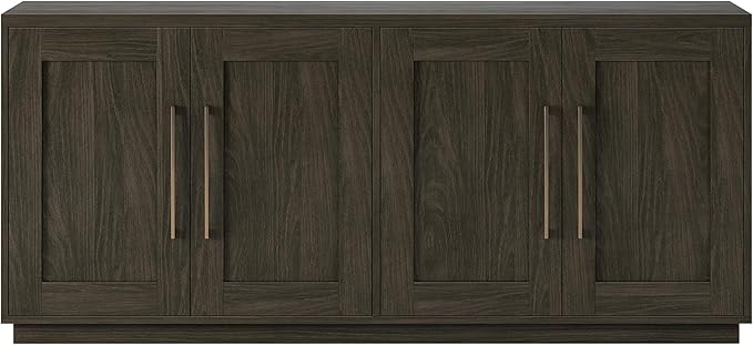 Henn&Hart 68" Sideboard Buffet Cabinet, Modern Credenza with 4 Panel Doors, Adjustable Shelves, and Cable Management Cut-Outs for Dining Room, Kitchen, Living Room or Entryway, Warm Brown
