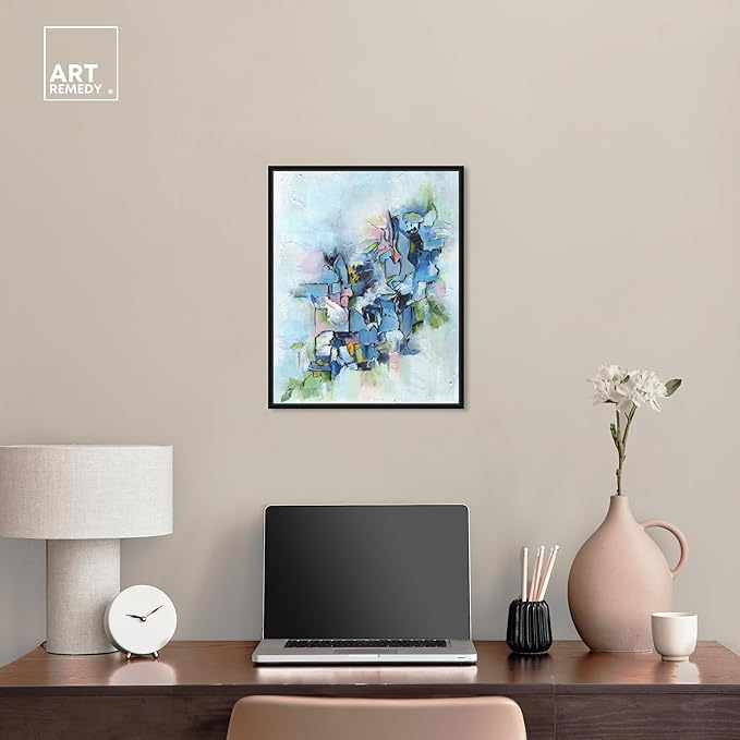 Art Remedy Poesy Canvas Modern Blue Abstract Wall Art, Black Frame, 16" x 20"