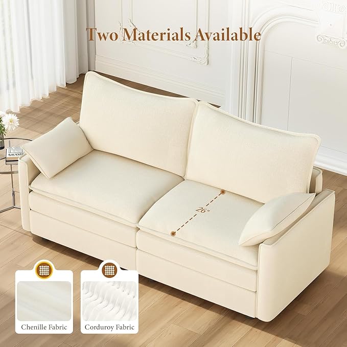 Vesgantti 74" Loveseat Sofa for Living Room, Comfy Cloud Couch Deep Seat Chenille Modern 2 Seater Small Sofa with Armrest Pillow, Easy Assembly for Small Spaces, Beige | Sink-in Comfort, Height Adjustable, Easy Rearrangement, Extra-deep Ottoman, Solid ...