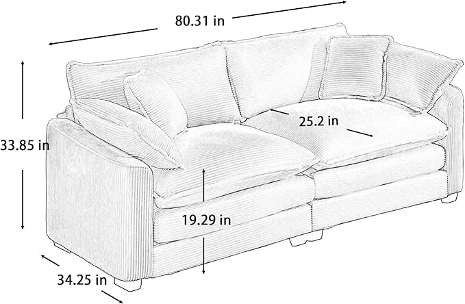 KEIKI 2-Piece Sofa Set with 1 Oversized Corduroy Loveseat Sofa & 1 Single Sofa, Upholstered 3-Seater Couch Set with 5 Pillow, High-Density Foam Cushions, Removable Armrests, for Living Room, Green