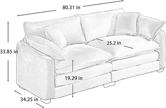 KEIKI 2-Piece Sofa Set with 1 Oversized Corduroy 3-Seater Sofa & 1 Loveseat Sofa, Upholstered 5-Seater Couch Set with 9 Pillow, High-Density Foam Cushions, Removable Armrests, for Living Room, Green