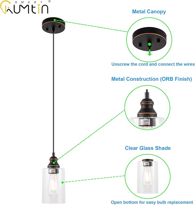 Pendant Light Fixture, Adjustable Hanging Ceiling Lights, Anti-Rust Metal Hanging Light Fixtures with Clear Glass, Modern Pendant Lighting for Kitchen Island Living Room, Bronze, 3-Pack