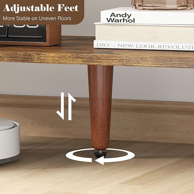 Wood TV Stand for 55 Inch TV, Mid Century Modern Entertainment Center with Adjustable Shelf, Sensor LED Light, 2 Cabinets, TV Media Console for Living Room Bedroom Rustic Brown