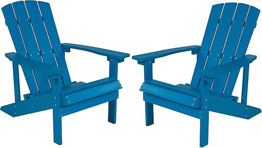 Flash Furniture Charlestown Poly Resin Adirondack Chair - Blue - All Weather - Indoor/Outdoor - Set of 2