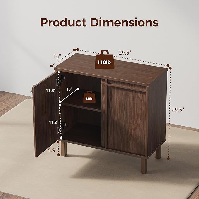 Sideboard Buffet Cabinet with Storage, 2 Doors, Adjustable Shelves, Wooden Mid Century Coffee Bar Cabinet for Entryway, Living Room, Kitchen, Walnut