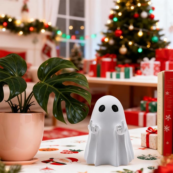 Christmas Ghost Statue Funny Decorations - Cute Gothic Figurines Desk Skeleton Ornament Indoor - Realistic Resin Sculptures Minimalist Decorative Figurines Objects for Coffee Table Desk Shelf