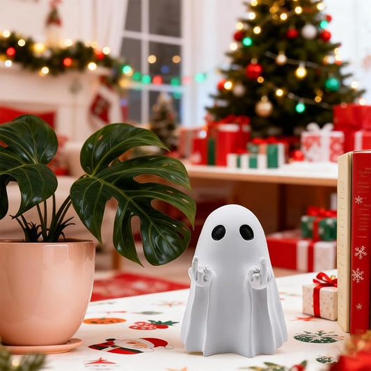 Christmas Ghost Statue Funny Decorations - Cute Gothic Figurines Desk Skeleton Ornament Indoor - Realistic Resin Sculptures Minimalist Decorative Figurines Objects for Coffee Table Desk Shelf