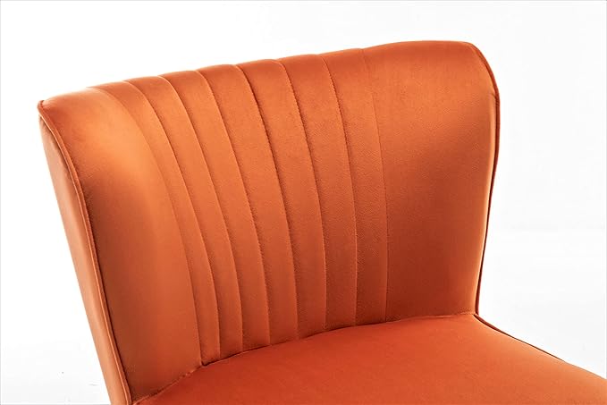 Modern Velvet Accent Chair for Living Room, Bedroom, or Entryway, Stylish and Comfortable Armless Design with Metal Legs, Orange Red