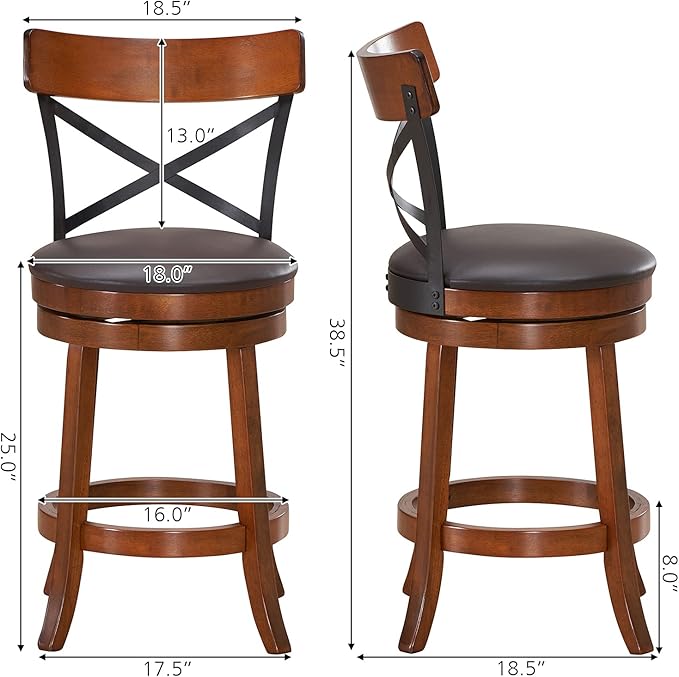 ERGOMASTER Swivel Bar-Stools Rubber Counter Height Barstool 24 Inch Seat Height Bar Chair Cappuccino X Open Back Heavy Duty for Kithcen Dining Bar（ 24 Inches, Set of 4）