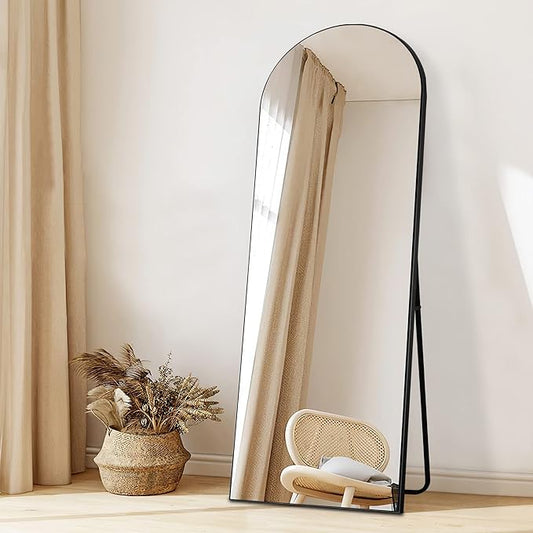 NicBex Arched Full Length Mirror, 64"x21" Aluminum Alloy Frame Full Body Mirror with Stand, Black - Free Standing, Leaning Against Wall or Wall-Mounted, for Bedroom Living Room Dressing Room