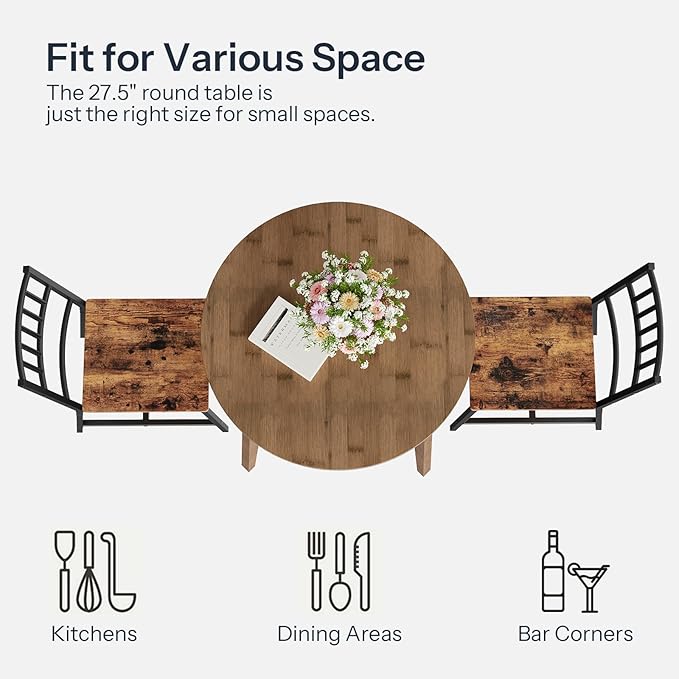 HOOBRO Bamboo Dining Table, Round Dining Table for 2, 27.5" Kitchen Table for Small Space, Writing Table, Easy to Assemble, for Dining Room, Living Room, Office, Kitchen, Apartment, Brown BR71CZ01G1