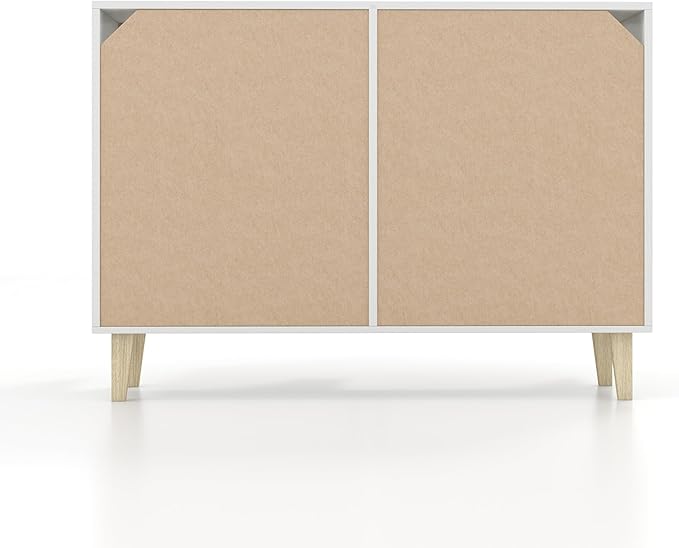 Panana Buffet Storage Cabinet with Rattan Decorating 4 Doors Living Room Kitchen Sideboard 48.43 x 34.65 x 15 inch (White)