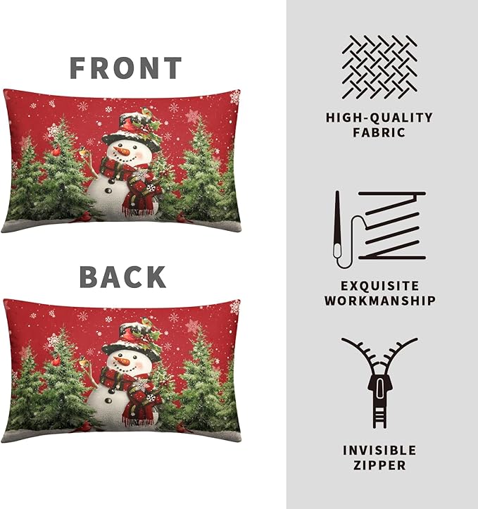 Winter Snowman Pillow Covers 12x20 Set of 2 Red Winter Lumbar Throw Pillow Covers Xmas Snowman Cardinal Snowy Pine Tree Pillow Case Winter Outdoor Pillowcases for Living Room Couch Sofa