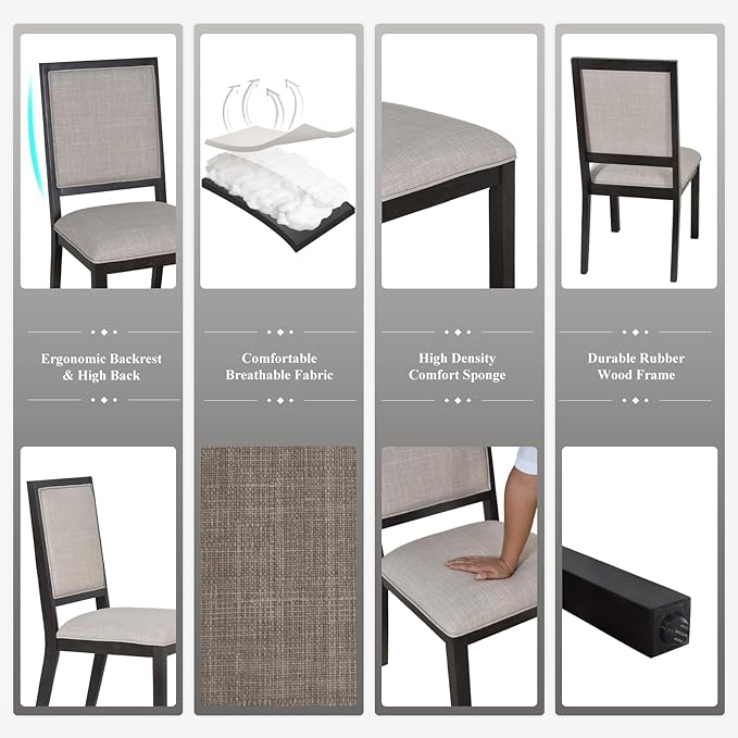 COLAMY 63 Inch Rectangular Kitchen Dining Table for 4, Modern Rectangular Farmhouse Dining Table and Comfy Dining Chairs for Kitchen, Dining Room, Living Room, Restaurant, Grey/Brown