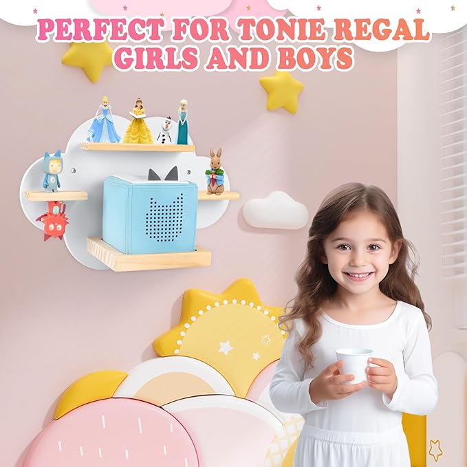 Clouds for Toniebox 1/2 Tonies Figures Organizer Storage Shelf Wall Mounted, Magnetic Floating Shelves for Toniebox Player Display Collection 20~30 Characters (White)