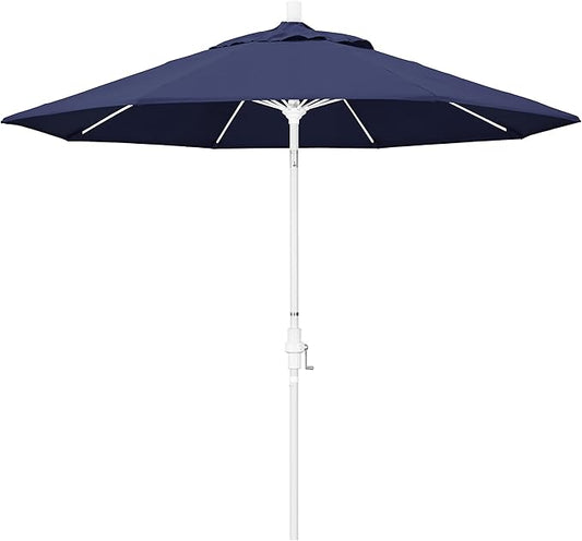 California Umbrella GSCUF908170-F09 9' Round Aluminum Pole Fiberglass Rib Market Patio Umbrella, White, Navy Blue, White Pole