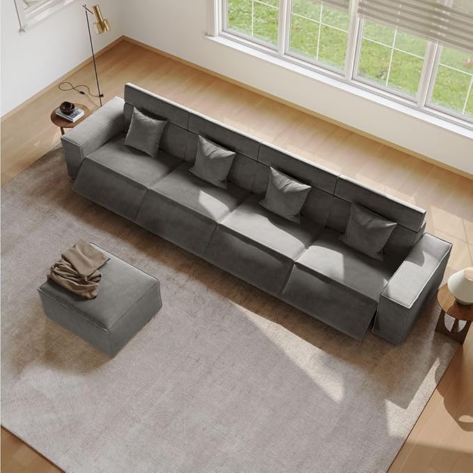145" Power Sofa,Modular Sectional Couches for Living Room,Modern Large Sofa with Recliners,Comfy Velvet Cloud Couch with Deep Seat with 1 Ottoman,Pet Friendly,Free Combination for Home(Dark Gray)