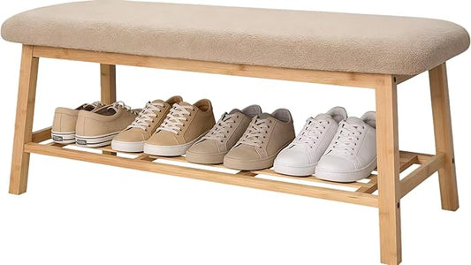 Entryway Bench, 45 Inches Long Shoe Bench, Storage Bench with Shelf for Hallway, Living Room, Mudroom, Bedroom