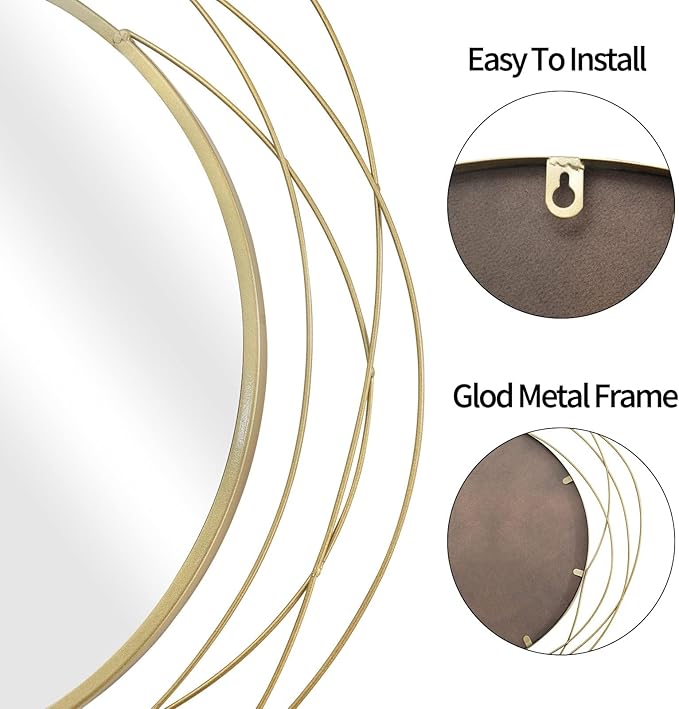 Round Wall Mirror - 26.8" Large Gold Circle Mirror for Wall with Art Decorative Durable Metal Frame, Modern Hanging Mirror for Bathroom Over Sink, Bedroom, Entryway, Vanity or Living Room