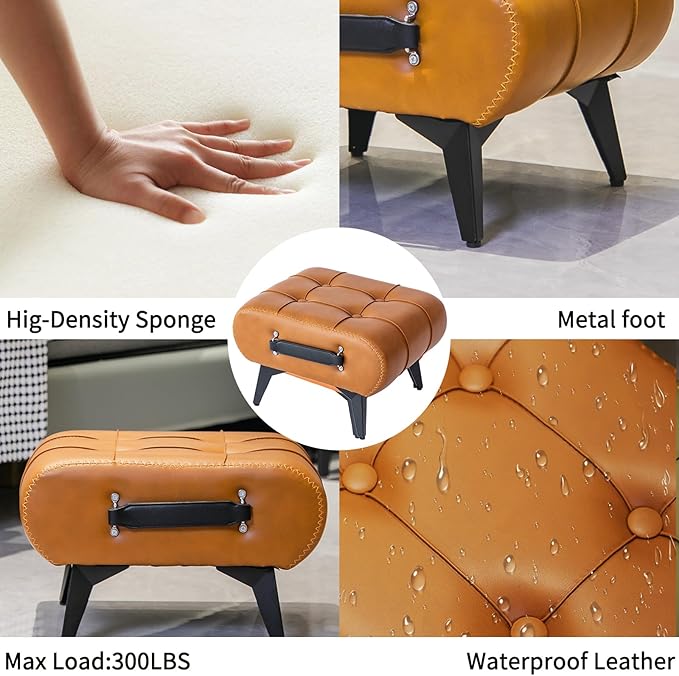 Small Footstool Ottoman - Stylish and Functional Faux Leather Footrest for Extra Seating in Living Room, Entryway, or Office