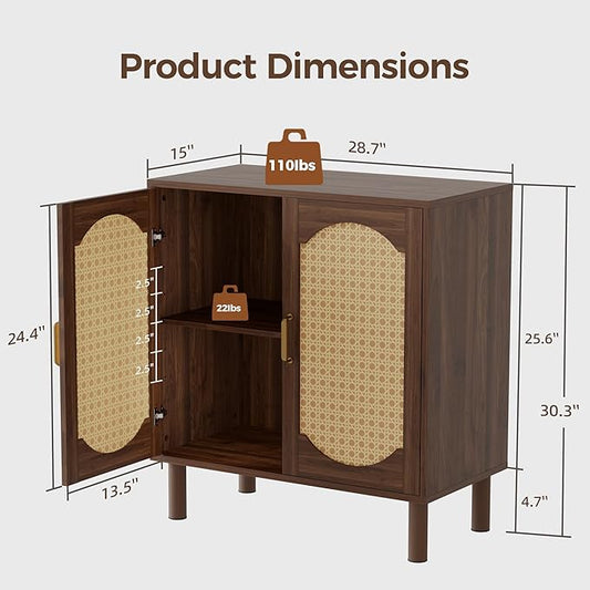 Buffet Cabinet with Storage, Imitation Rattan Arched Sideboard with Adjustable Shelves, Coffee Bar Cabinet for Kitchen, Living Room, Hallway, Entryway, Walnut