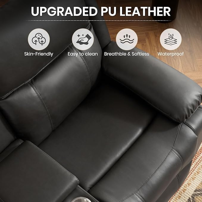 Reclining Loveseat Sofa with Massage & Heat, Recliner Couch, RV Love Seat Chair, Side Pockets, Extra Storage, Cup Holders, Adjustable Headrest & USB Ports for RV, Home Theater, Living Room