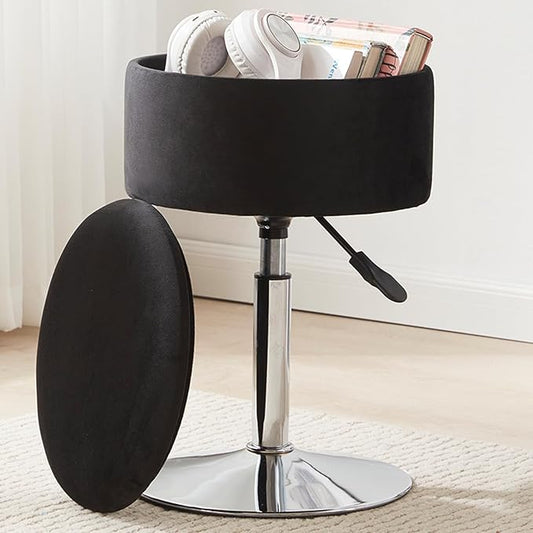 Adjustable Ottoman Stool Black Vanity Stool Vanity Chair for Makeup Room Stool Chair for Vanity Stool with Storage Makeup Stools with Storage Swivel Makeup Chair for Bathroom Velvet