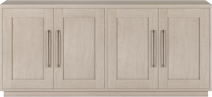 Henn&Hart 68" Sideboard Buffet Cabinet, Modern Credenza with 4 Panel Doors, Adjustable Shelves, and Cable Management Cut-Outs for Dining Room, Kitchen, Living Room or Entryway, Beech White