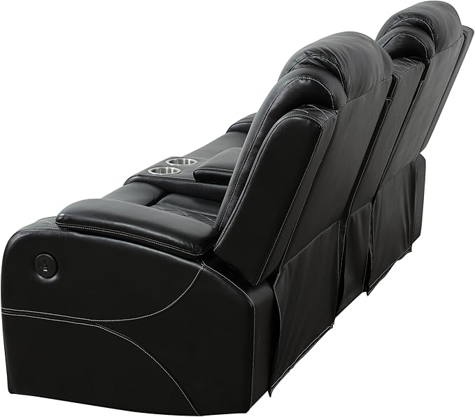 Power Recliner Sofa Set for Living Room, Leather Reclining Sofa Sets with Storage Console, Living Room Furniture Sets with LED Lights(Sofa and Chair,Black)